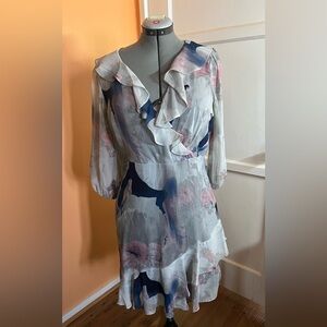 DKNY Floral Long Sleeve Dress - Pink and Blue